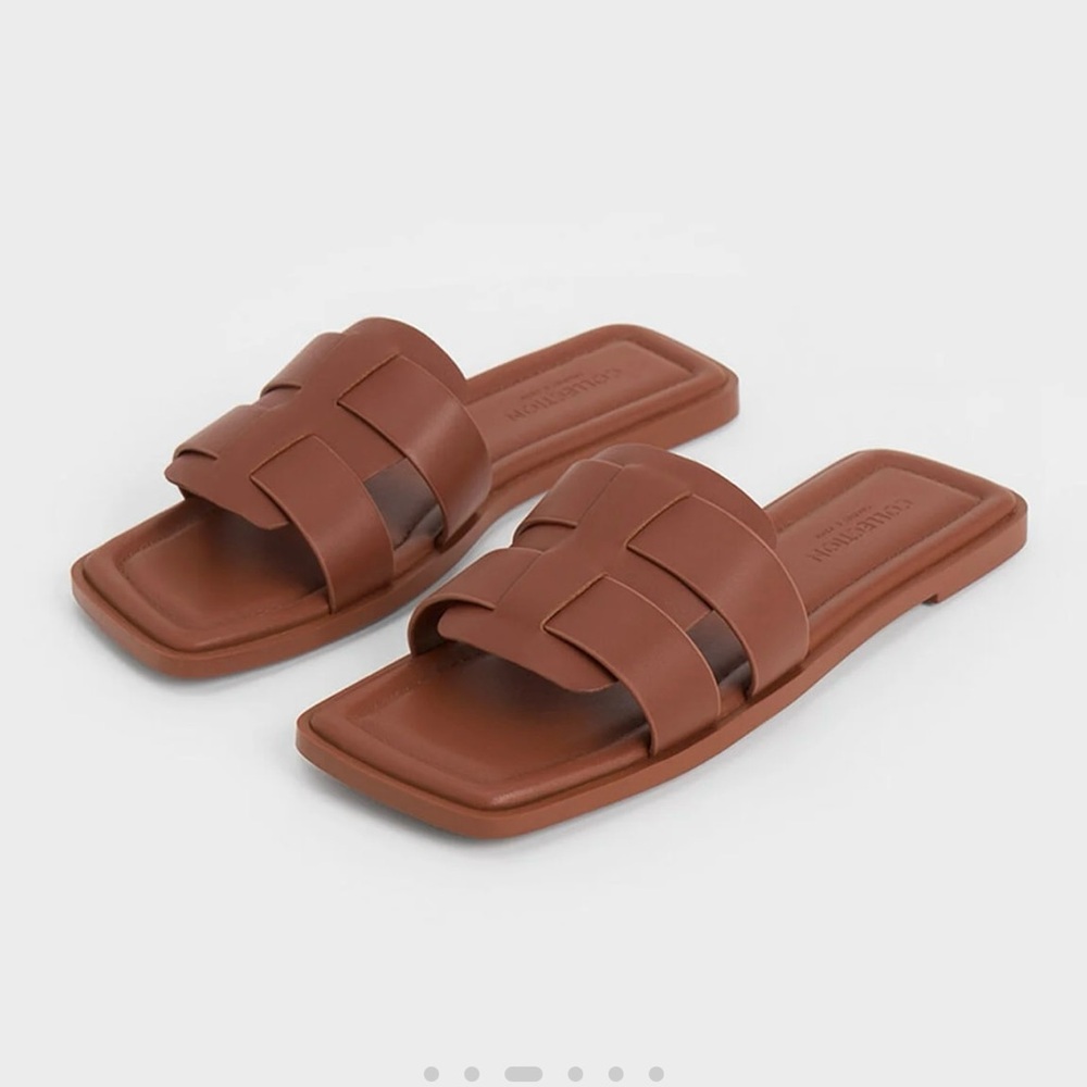 Charles and Keith Trichelle Interwoven Leather Slide Sandals
